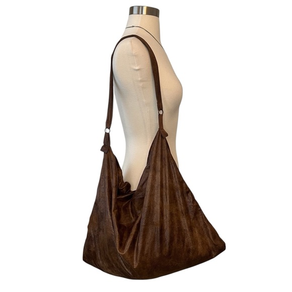 Handmade Handbags - Handmade lightweight slouchy faux suede hobo bag brown